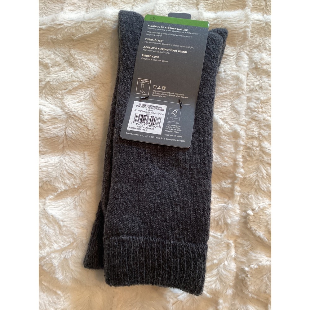 Alpine Mens XL 13-15 Grey Thermolite Merino Wool Blend Heavy Boot Socks 1 Pr - Picture 2 of 2